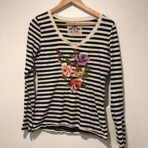 Johnny Was JW Los Angeles  stripe T shirt. Small